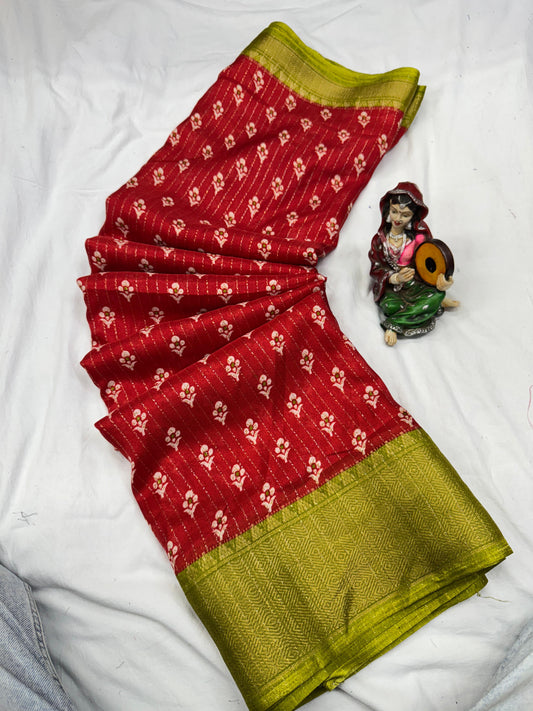 DOLA SILK SPARKLE ZARI FLOWER PRINT JAQURD BODAR