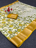 Jalpari Saree Dola Kalamkari Print Jacquard Border Beautiful Border Saree With Blouse
