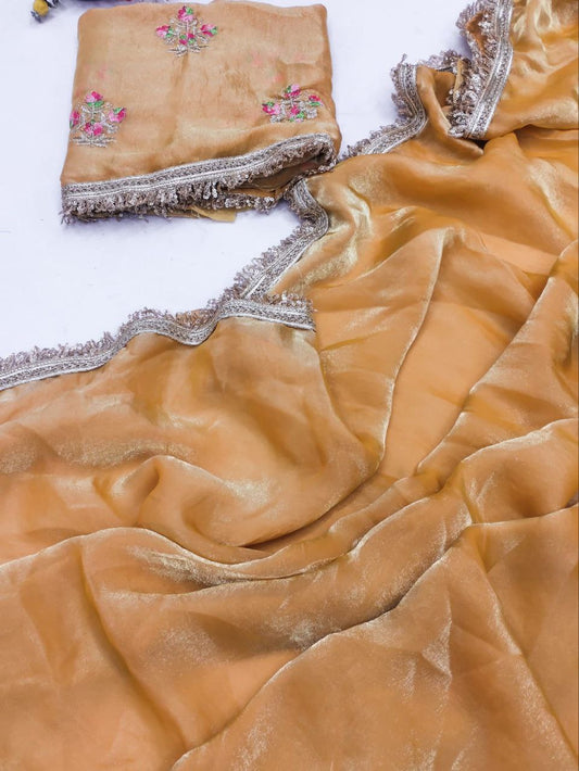 Jalpari Chiffon Golden Shining Super hot Sequnce lace Pattern in limited edition Saree