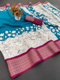 Jalpari Kalamkari Printed Jacquard Border Beautiful Colors Art Work Saree