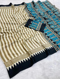 Trending Beautiful Gajji Silk Bollywood Saree with Printed Pallu & Contrast Blouse