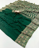 Designer New Trending Beautiful Gajji Silk Bollywood Saree with Printed Pallu & Contrast Blouse