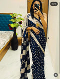 Crape Silk Beautiful Gajji Silk Bollywood Saree with Bandhani Printed Pallu & Contrast Blouse