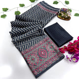 New Treanding Pure Japan Crape Silk & Gajji Silk Bollywood Saree with Printed Blouse