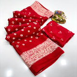 Crape Silk Bandhani Gajji Silk Bollywood Saree with Printed Blouse Pcs