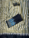 Trending Beautiful Gajji Silk Bollywood Saree with Printed Pallu & Contrast Blouse