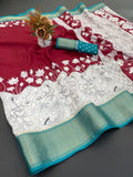 Jalpari Kalamkari Printed Jacquard Border Beautiful Colors Art Work Saree
