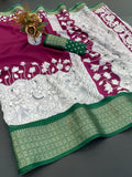 Jalpari Kalamkari Printed Jacquard Border Beautiful Colors Art Work Saree
