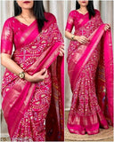 Dola Jequard Border Digital Warli Printed Saree & Beautiful Art Work Warli Saree
