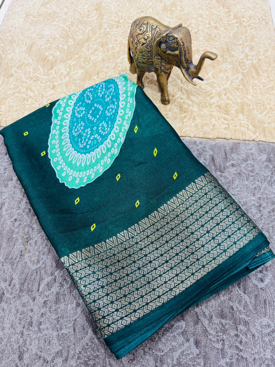 Jalpari Saree Marshmallow Bandhni Print Jacquard Border Beautiful Border Saree With Blouse