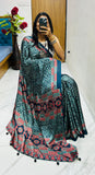 New Trending Silk Bollywood Designer Gaji Silk Designer Saree with Printed Pallu & Contrast Blouse