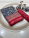Jaipuri Hand Block Printed Soft Cotton Mulmul Saree ,Sanganeri Cotton Malmal Saree, Bagru Cotton Saree, Batic / Batik Print Cotton saree With Attached Blouse Piece