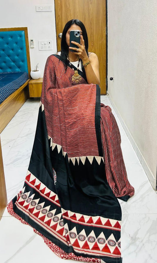 Bollywood Designer Gaji Silk Rose Gold Colour Designer Saree with Printed Pallu & Contrast Blouse Maroon saree