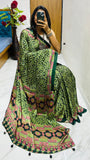 New Trending Silk Bollywood Designer Gaji Silk Designer Saree with Printed Pallu & Contrast Blouse