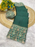 New Trending Beautiful Gajji Silk Bollywood Saree with Printed Pallu & Contrast Blouse