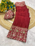 New Trending Beautiful Gajji Silk Bollywood Saree with Printed Pallu & Contrast Blouse