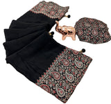 New Trending Beautiful Gajji Silk Bollywood Saree with Printed Pallu & Contrast Blouse