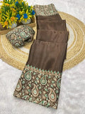 New Trending Beautiful Gajji Silk Bollywood Saree with Printed Pallu & Contrast Blouse