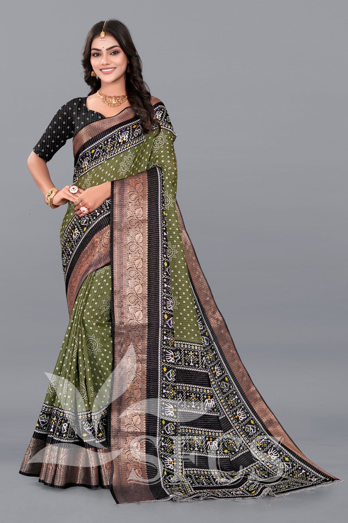 PATOLA PRINT SILK SPARKLE ZARI BANDHANI PRINT WITH JACQUARD BODAR