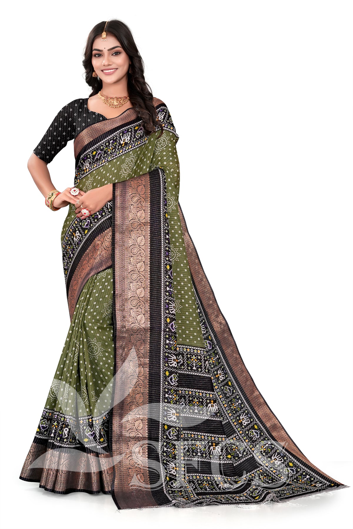 PATOLA PRINT DOLA SILK SPARKLE ZARI BANDHANI PRINT WITH JACQUARD BODAR