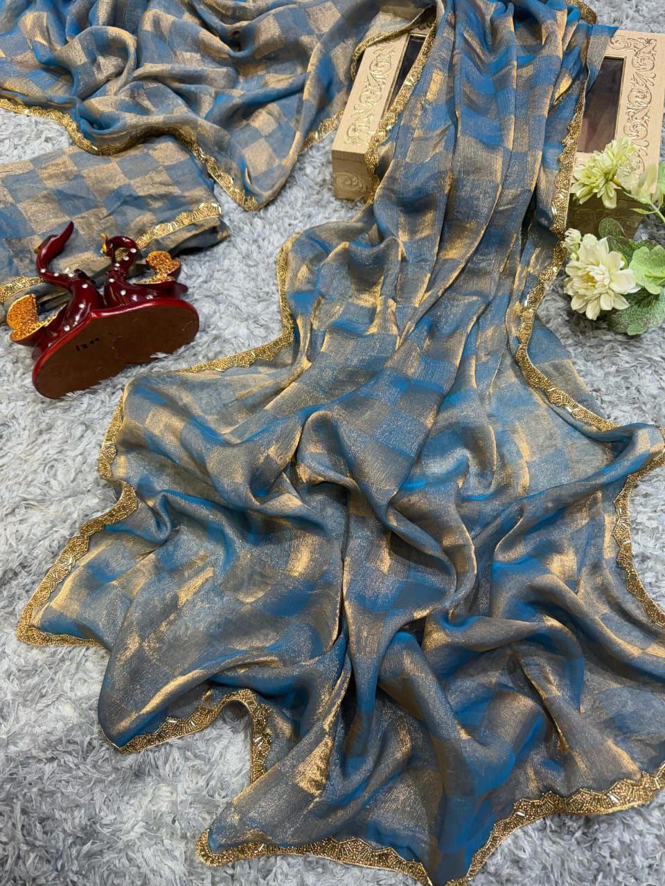 Jalpari Sapce silk Special Simmri Golden Box Pattern in limited edition Saree & Blouse
