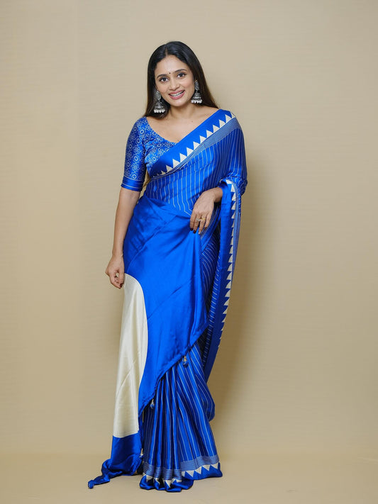 New Pure Japan Crape Silk & Gajji Silk Bollywood Saree with Printed Blouse