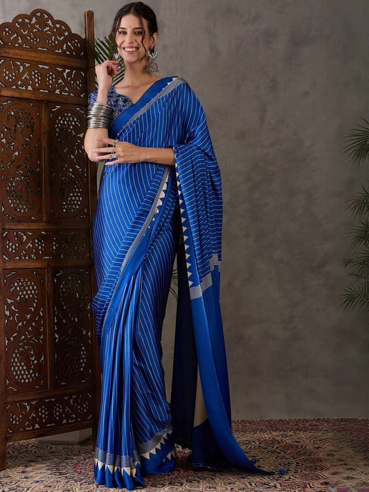 New Pure Japan Crape Silk & Gajji Silk Bollywood Saree with Printed Blouse