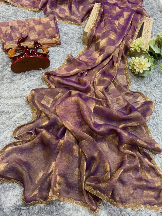 Jalpari Sapce silk Special Simmri Golden Box Pattern in limited edition Saree & Blouse