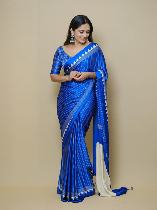 New Pure Japan Crape Silk & Gajji Silk Bollywood Saree with Printed Blouse