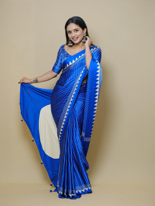 New Pure Japan Crape Silk & Gajji Silk Bollywood Saree with Printed Blouse