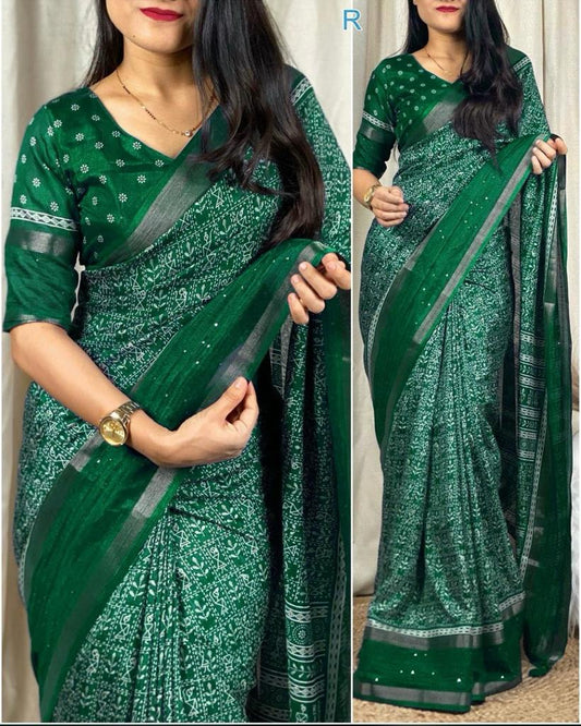 Dola Sequnce Jequard Border Digital Warli Printed Beautiful Art Work Saree