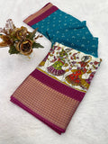 Dola Jequard Reco Sparkle Digital Printed Beautiful Temple kalamkari Art Work Saree