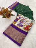 Dola Jequard Reco Sparkle Digital Printed Beautiful Temple kalamkari Art Work Saree