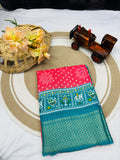 JAQURD DOLA SILK SPARKLE ZARI BANDHNI PRINT WITH JACQUARD BODAR