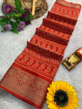Cotton Dola Silk Jacquard Border Bandhani Printed Jari Work Sari