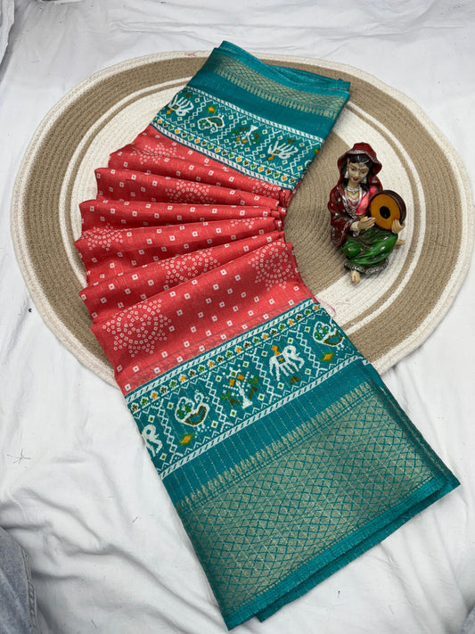 JAQURD BODAR DOLA SILK SPARKLE ZARI BANDHNI PRINT