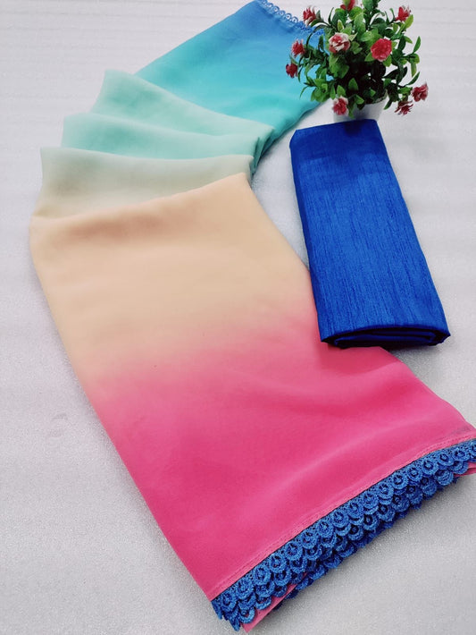 Alia Bhatt Special Multi colour Saree with Fancy Blouse (Limited Edition)