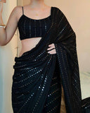 Trendy Women's Faux Georgette Embroidered Daily Wear Georgette Saree