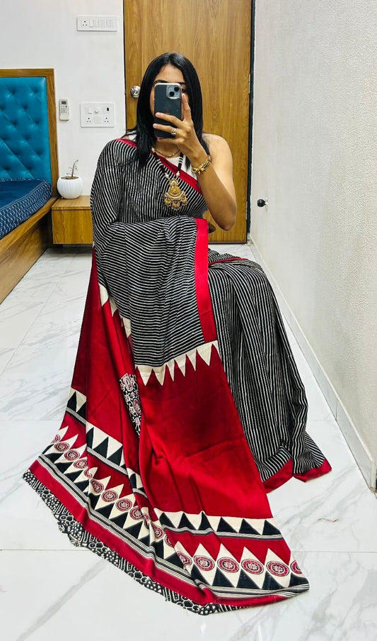 Pure Japan Crape Silk & Gajji Silk Bollywood Saree with Printed Blouse