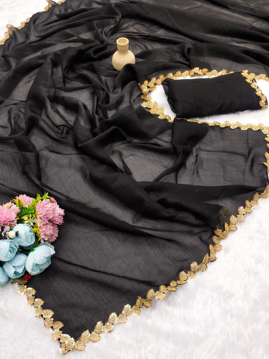 Jalpari Chiffon Golden Shining Sequnce lace Pattern in limited edition Saree
