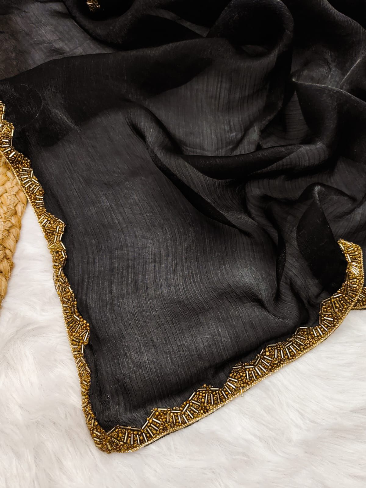 Jalpari New Lunch Plain crush Fendy super hot gum Val-Moti lace Pattern in limited edition Saree