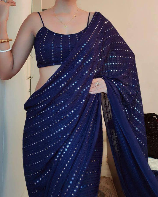 Trendy Women's Faux Georgette Embroidered Daily Wear Georgette Saree