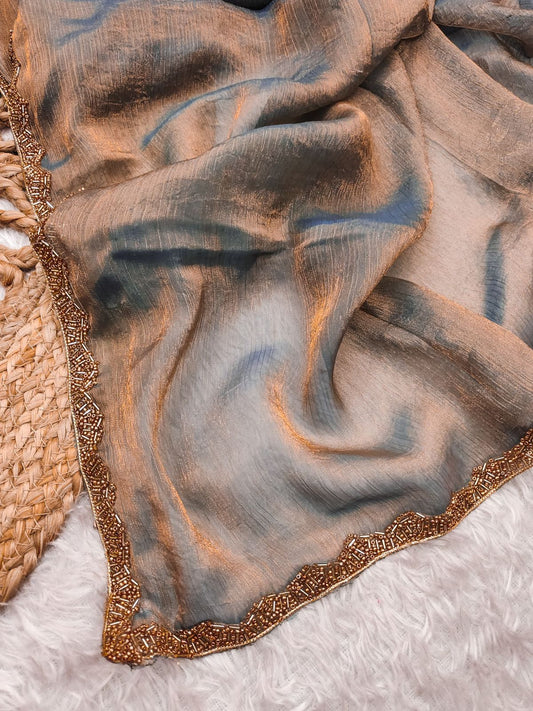 Jalpari Fendy Plain crush with super hit gum Val-Moti lace Pattern in limited edition Saree