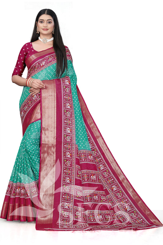 Jaqurd Digital Print Border Daily Wear Printed Saree with Blouse Piece