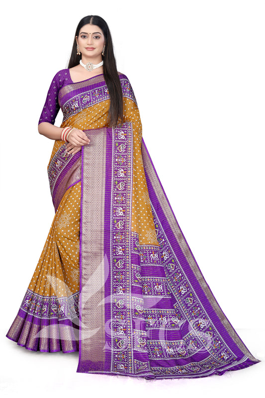 Jaqurd Digital Print Border Daily Wear Printed Saree with Blouse Piece