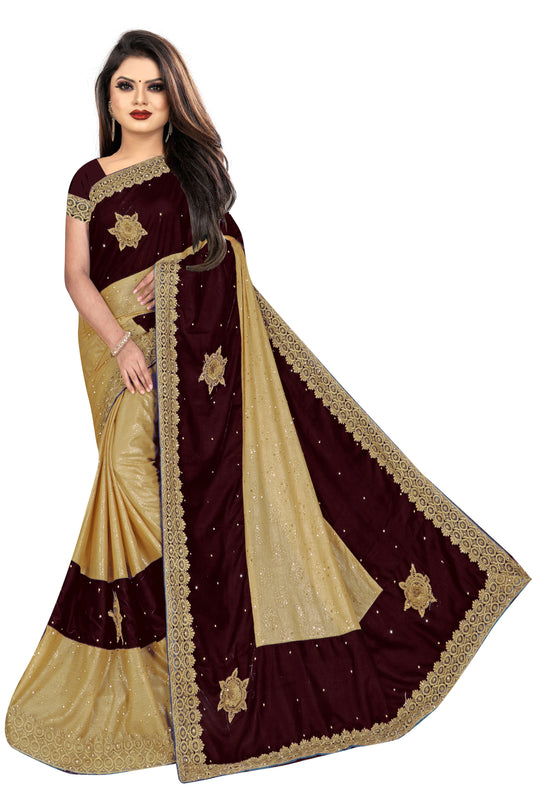 Velvet & Lycra Blend Saree Diamond Border Saree