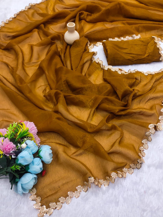 Jalpari Chiffon Golden Shining Sequnce lace Pattern in limited edition Saree