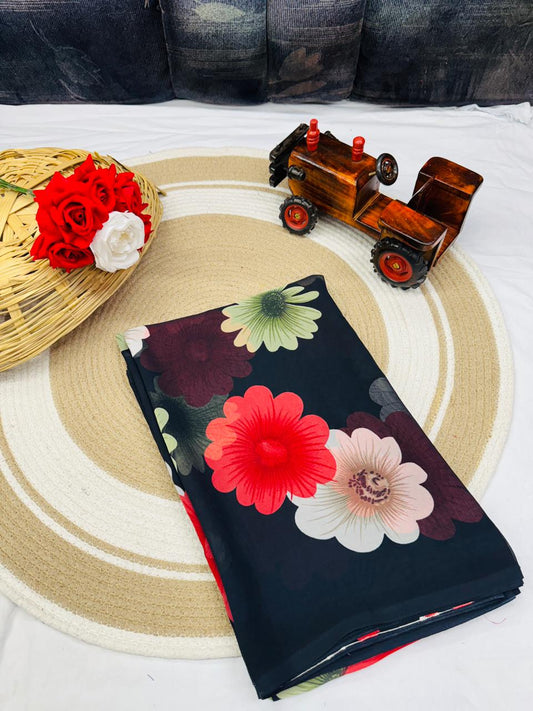 Beautiful Designer Printed Weightless Georgette Saree