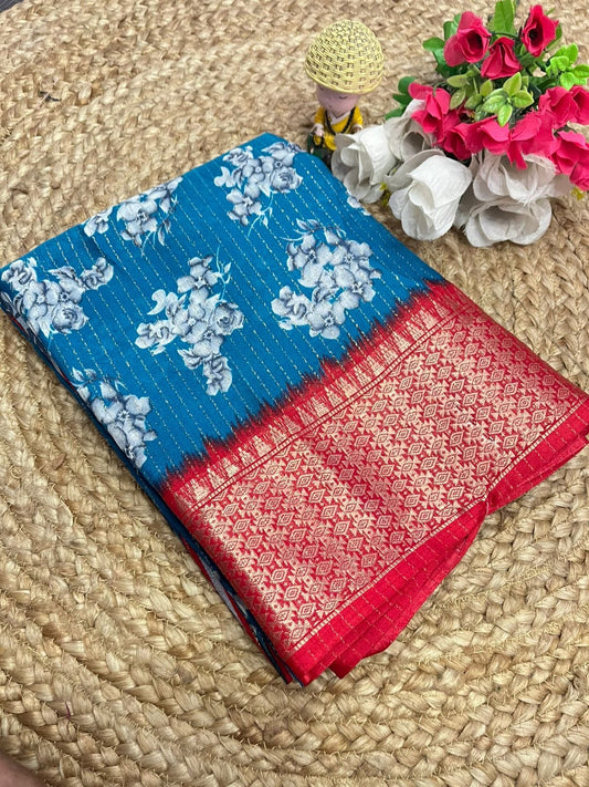 Dola Jequard Reco Sparkle Digital Flower Printed Beautiful Art Work Saree