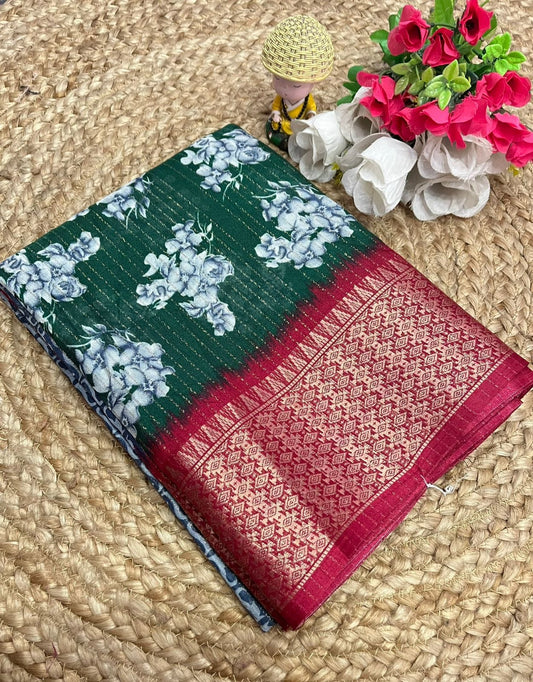 Dola Jequard Reco Sparkle Digital Flower Printed Beautiful Art Work Saree